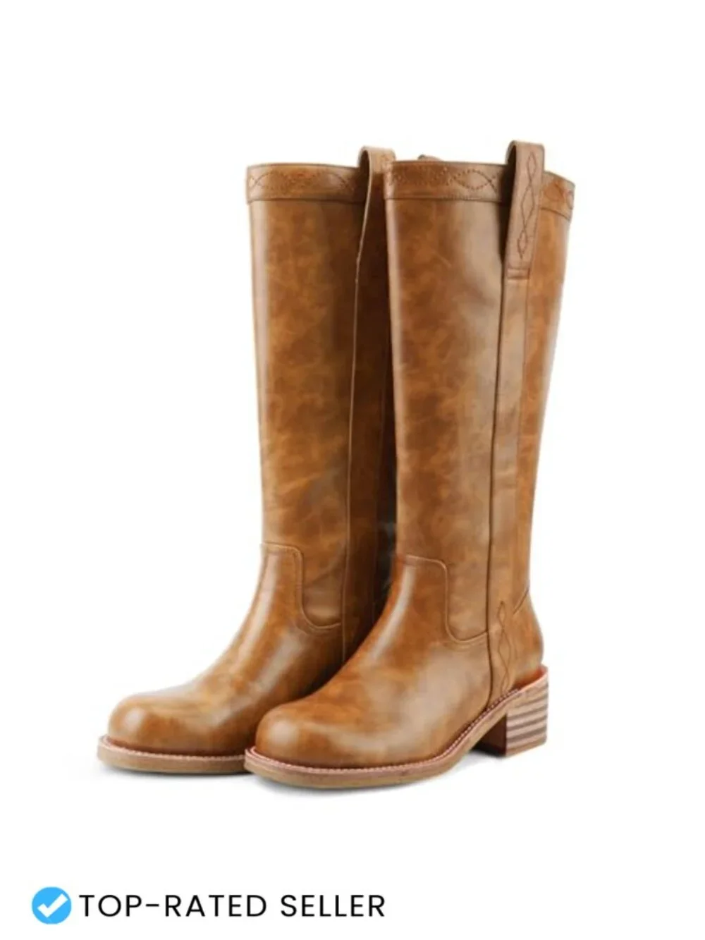 Women's Knee High Boots Chunky Block Heel Square Toe Faux Leather Wide Calf